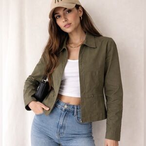 Vintage Casual Corner Annex Olive Green Cotton Utility Jacket Size 6